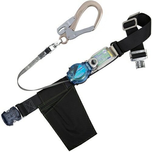 TSUYORON ( 藤井電工 ) 胴ベルト型墜落制止用器具(巻取タイプ)ロック機構付き 2WAYリトラ(上ケース青)黒 Mサイズ 幅50MM×長さ1200MM アルミ製フック ( TBTRLOT590ALSVBLKBLMJANBP )