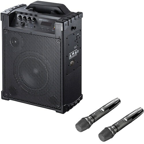 SANWA ( サンワサプライ ) ワイヤレスマイク スピーカーセット 拡声器 60W マイク2本・バッグ付属 AC/バッテリー駆動 音声+音楽同時出力対応 会議/学校/イベント ( MM-SPAMP14 ) tkonline-13040842 トキワONLINE パッケージ画像
