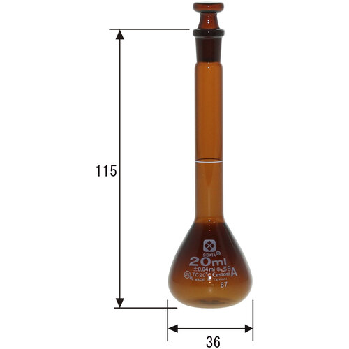 SIBATA ( 柴田科学 ) メスフラスコ カスタムA 茶褐色 20mL ( 026100-20 )