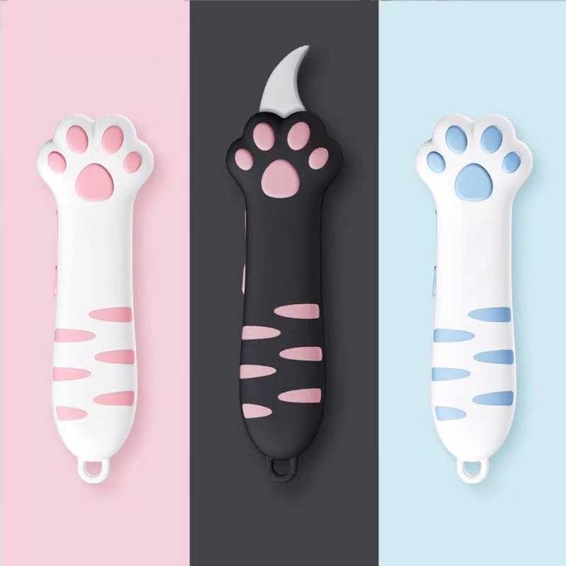 猫の肉球型 段ボールカッター 伸縮式 安全カバー付 3色 携帯用 開封道具