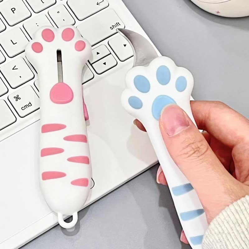 猫の肉球型 段ボールカッター 伸縮式 安全カバー付 3色 携帯用 開封道具