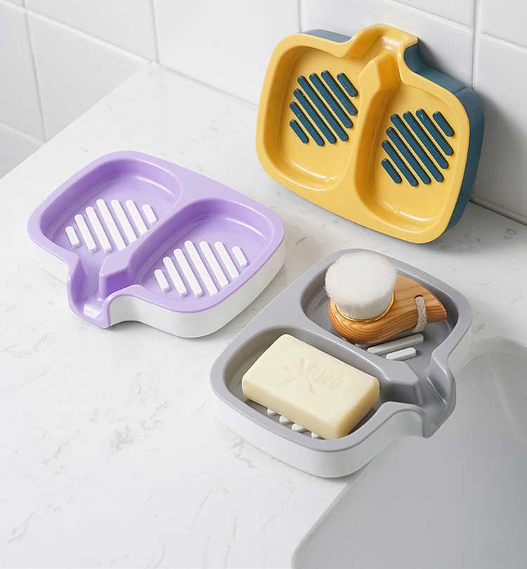 【カラー選べる2個セット】石鹸ホルダー 注ぎ口付き 二層構造 ソープディッシュ 自動排水機能搭載 キッチン 水切り 石鹸ホルダー バスルーム キッチン 洗面所用水切り 石鹸皿 石けんケース 石けん台