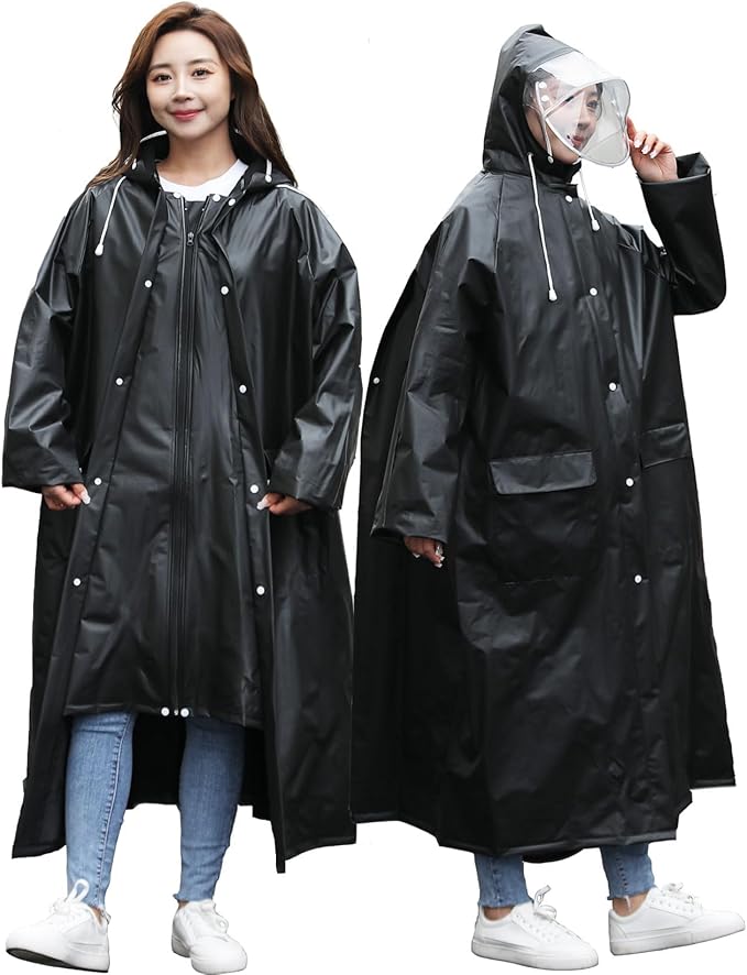 レインコート 二重つば ポケット2個 メンズ レディース 大きいサイズレインポンチョ ロング丈のおしれなレインウェア 梅雨対策 自転車 原付用 通勤 通学 防風防水 防塵防雪