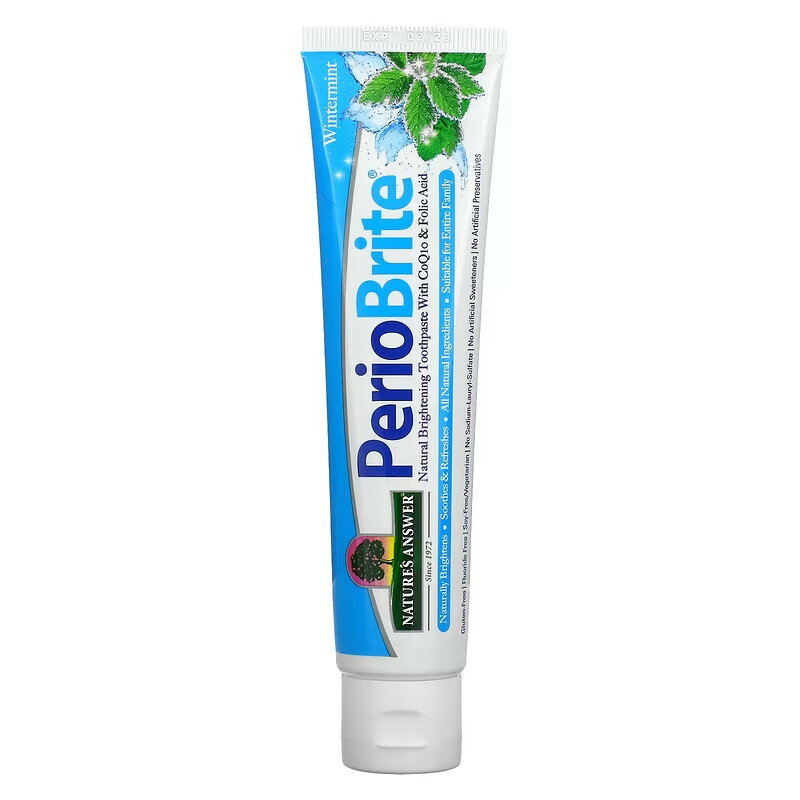 Nature's Answer, PerioBrite、ナチュラルブライトニング歯磨き粉 コエンザイムQ10&葉酸、ウィンターミント入り、4 flオンス (113.4 g)