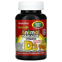 NaturesPlus　Source of Life（ソースオブライフ）、Animal Parade（アニマルパレード）、ビタミンD3、無糖、天然ブラックチェリー味、12.5mcg（500 IU）、動物型タブレット90粒