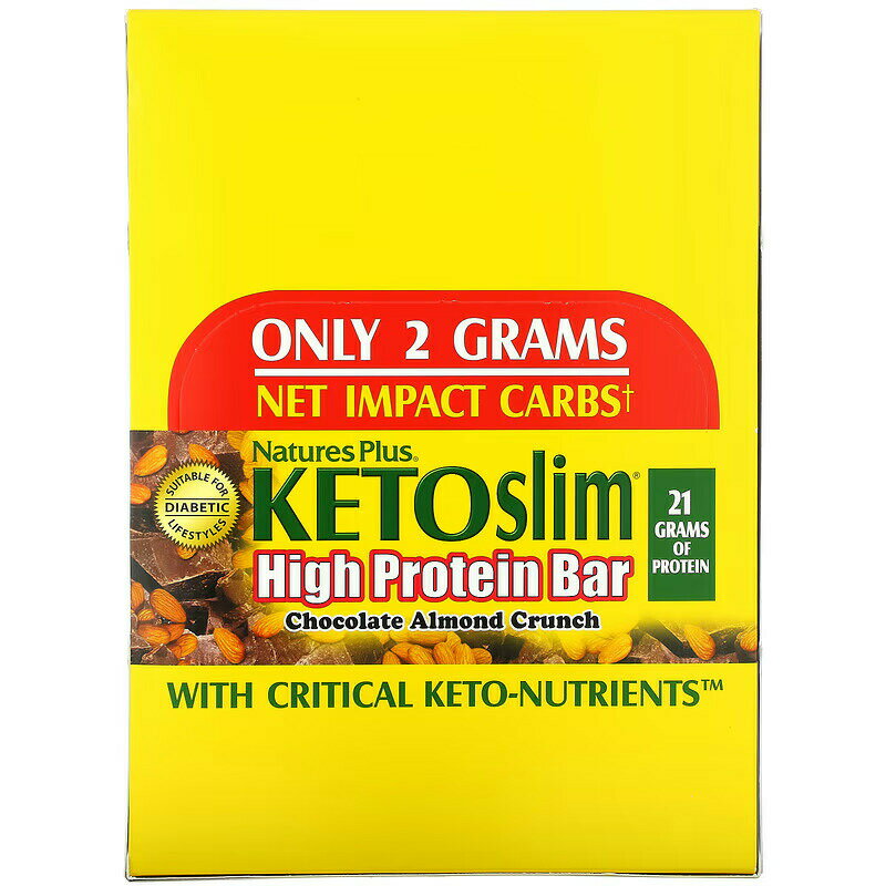 NaturesPlus　KETOslim（ケトスリム）、ハイプロテインバー、チョコレートアーモンドクランチ、12本、各60g（2.1オンス）