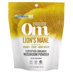 Om Mushrooms　認定オーガニックマッシュルームパウダー、ライオンのたてがみ、7.05オンス ( 200 g)
