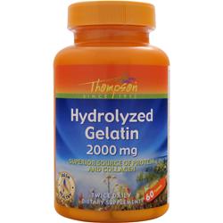 ■ご使用の目安　Take two tablets daily with a meal or glass of water.■英語商品名　Hydrolyzed Gelatin (2000mg) 60 tabs■メーカー名　THOMPSON社■内容量　60錠■商品総重量　119.1g■成分内容（2錠中)Calories 10　Protein 2 g 4†　Calcium (as calcium carbonate) 20 mg 2　Gelatin (hydrolyzed gelatin) 2 000 mg †　Other Ingredients: Cellulose、stearic acid、silica、maltodextrin and acacia.　Do not use if safety seal is broken or missing. Keep out of reach of children. Keep your licensed health care practitioner informed when using this product.Store in a cool、dry place.　