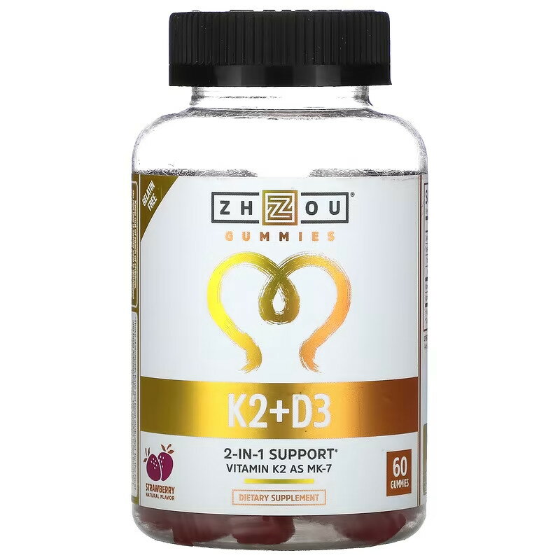 Zhou Nutrition　K2 + D3、ストロベリー味、グミ60粒
