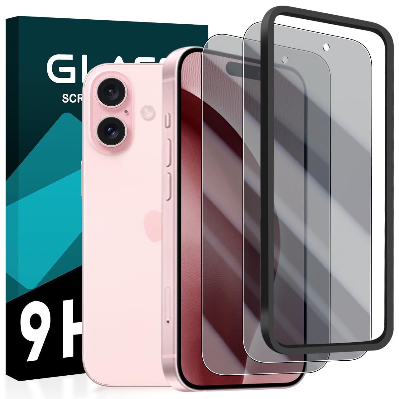 cronincards 対応 iPhone16 フィルム 2枚入＋【 ガイド枠付き 】【 国産旭硝子素材 強化ガラス 覗き見防止 】 iPhone16 ガラスフイルム アイホン 16 保護フィルム 【 横から見えない 3D Touch対応 ケース
