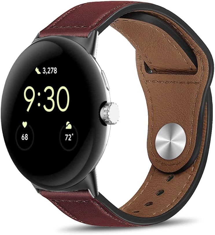 [HeeNia] 가죽 밴드 Google Pixel Watch 3 41mm/Google Pixel Watch 2/Google Pixel Watch 대응 밴드 가죽 스트랩 스포츠 밴드 Google Pixel Watch 3 41mm/Pixel Watch 2/Pixel Watch용 시계 벨트(레드)