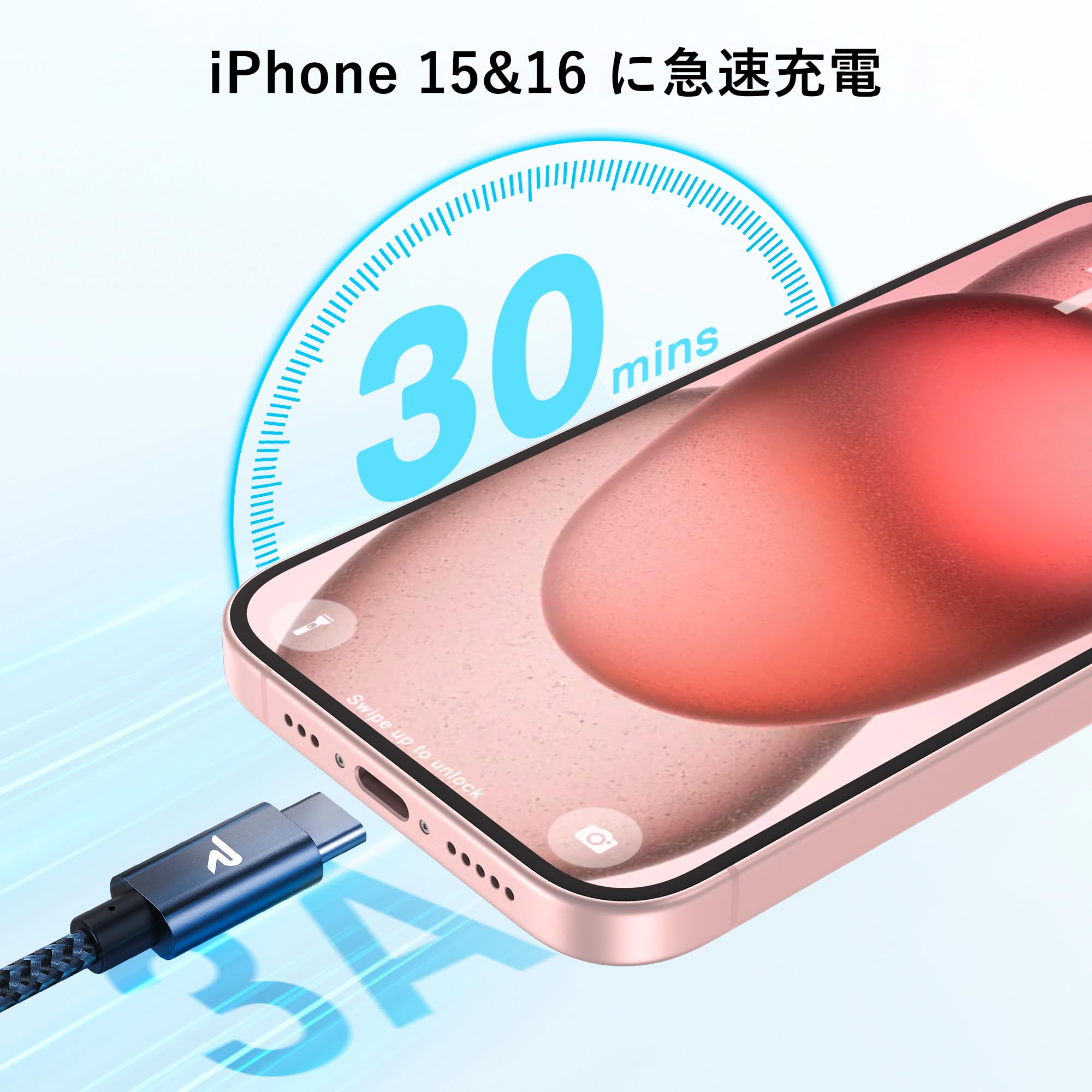 【2本セット】RAMPOW USB C ケーブル【0.2m+0.2m/グレー PD対応 60W急速充電】USB-C & USB-C ケーブル データ転送 断線防止 高耐久ナイロン iPhone16/iPhone15シリーズ充電ケーブル MacbookPro/iPad Pro&Air/Galaxy/Sony