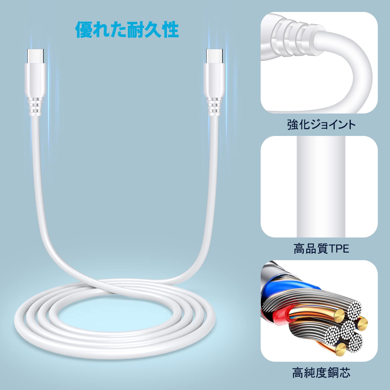 Viviber USB C-Type C ケーブル 1.8M PD対応 アンドロイド 充電ケーブル cタイプ usbケーブル スマホ 急速充電コード 高耐久ナイロン usb c コード usbデータ転送ケーブル iPhone16 Galaxy Xperia Huawei Oppo Androi