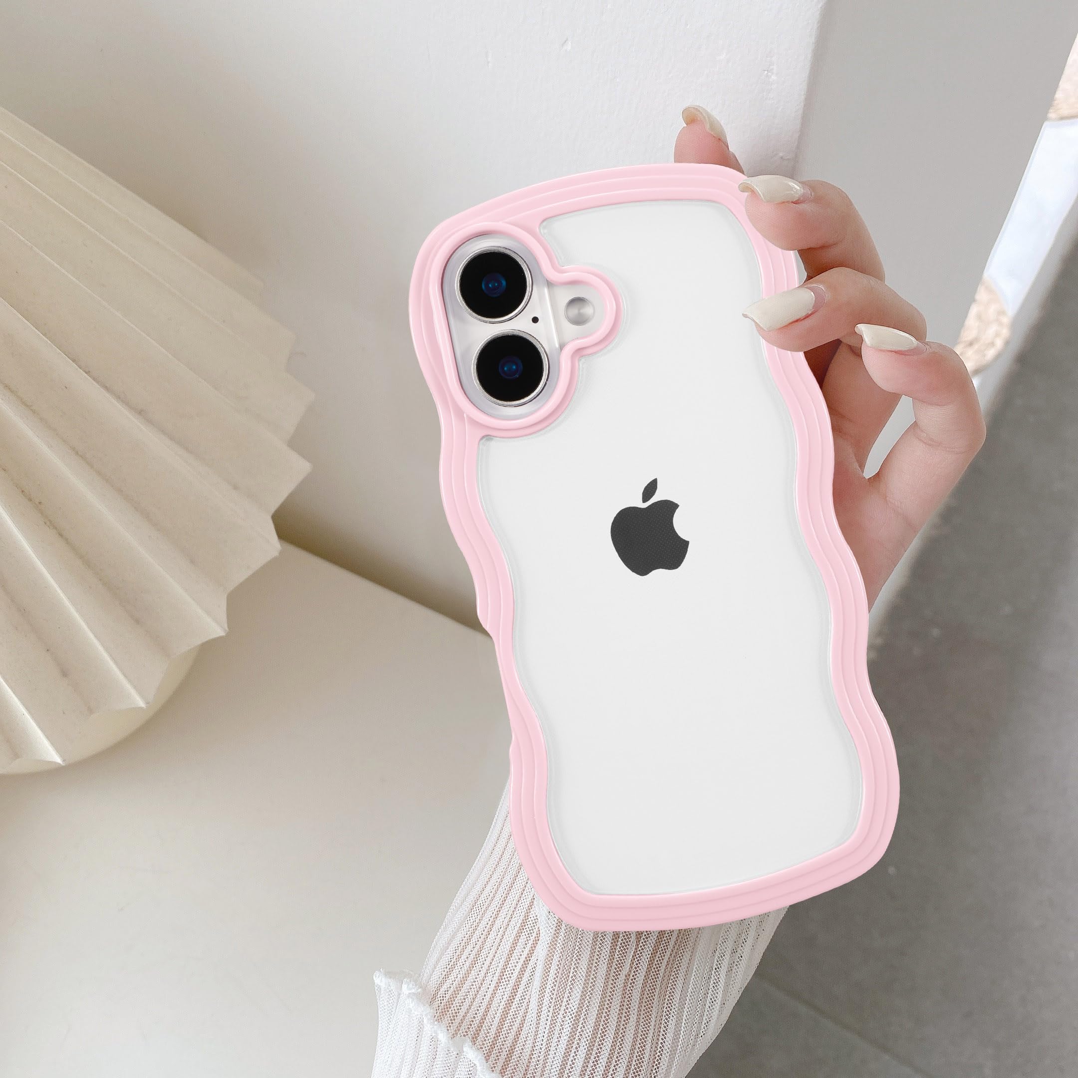 QLTYPRI iPhone 16 ケース クリア TPUカバー おしゃれ 韓国 可愛い 透明 薄型 軽量 耐衝撃 スマホケース ワイヤレス充電対応 ストラップホール付き アイフォン16 ケース 6.1インチ 対応 - ピンク