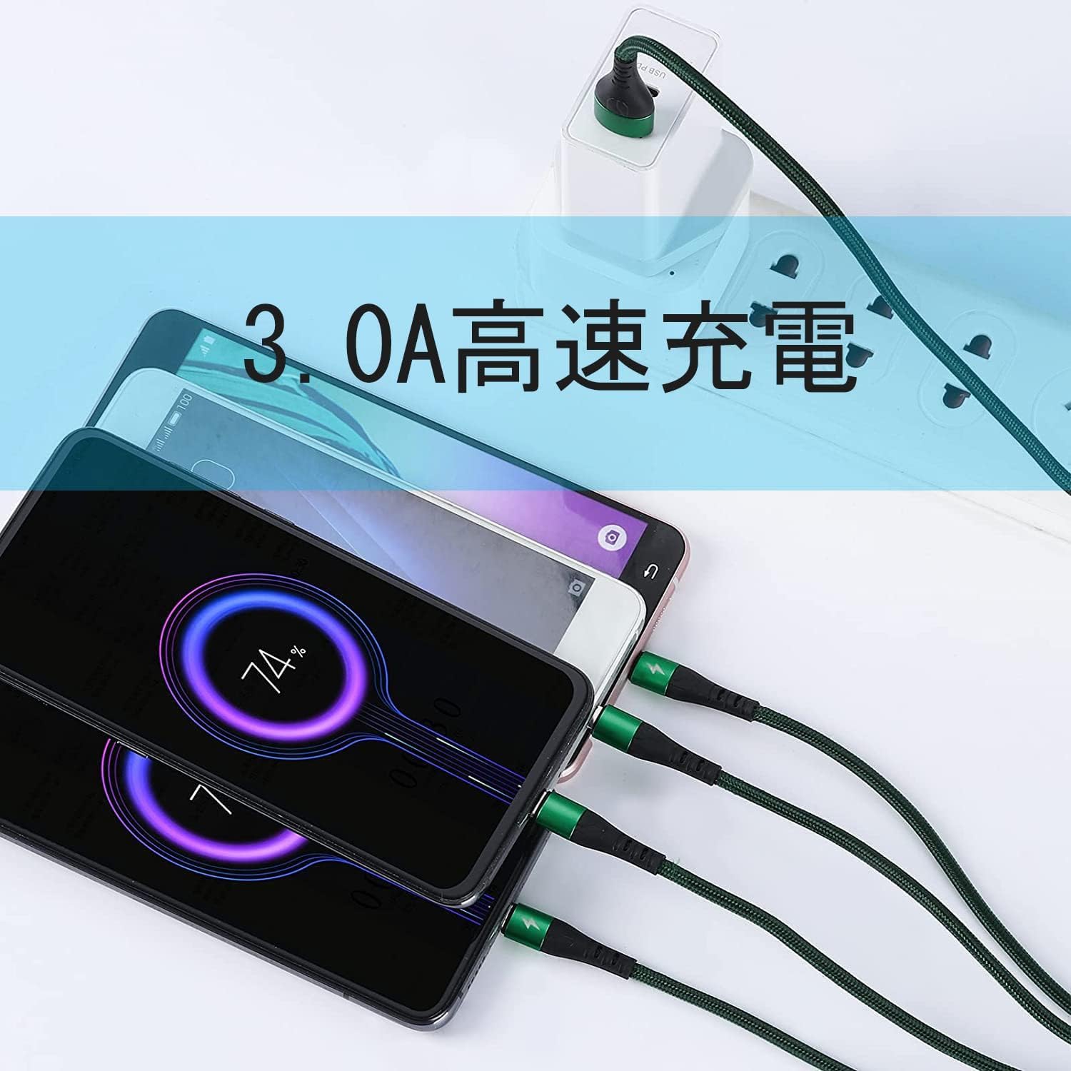 SIQIWO USB C - マルチ充電ケーブル [3A 1.2M 2パック] ナイロン編組タイプC - 4 in 1充電器コード 2マイクロUSB/2タイプCコネクタ付き、対応iPhone 16/15 Pro/Xiaomi/Huawei/Fujitsu/Samsung Galaxy/LG/HTC/Tab等全機種