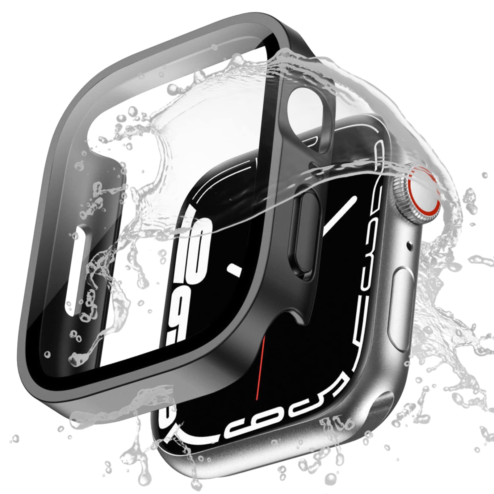 YAODLE Apple Watch ケース 45mm 対応 series 9/8/7 アップルウォッチ カバー 防水・防塵 Apple Watch カバー PC素材 3D直角エッジデザイン 軽量 指紋防止 傷防止 頑丈 耐衝撃(Series 9/8/7，45mm，光沢のブラッ