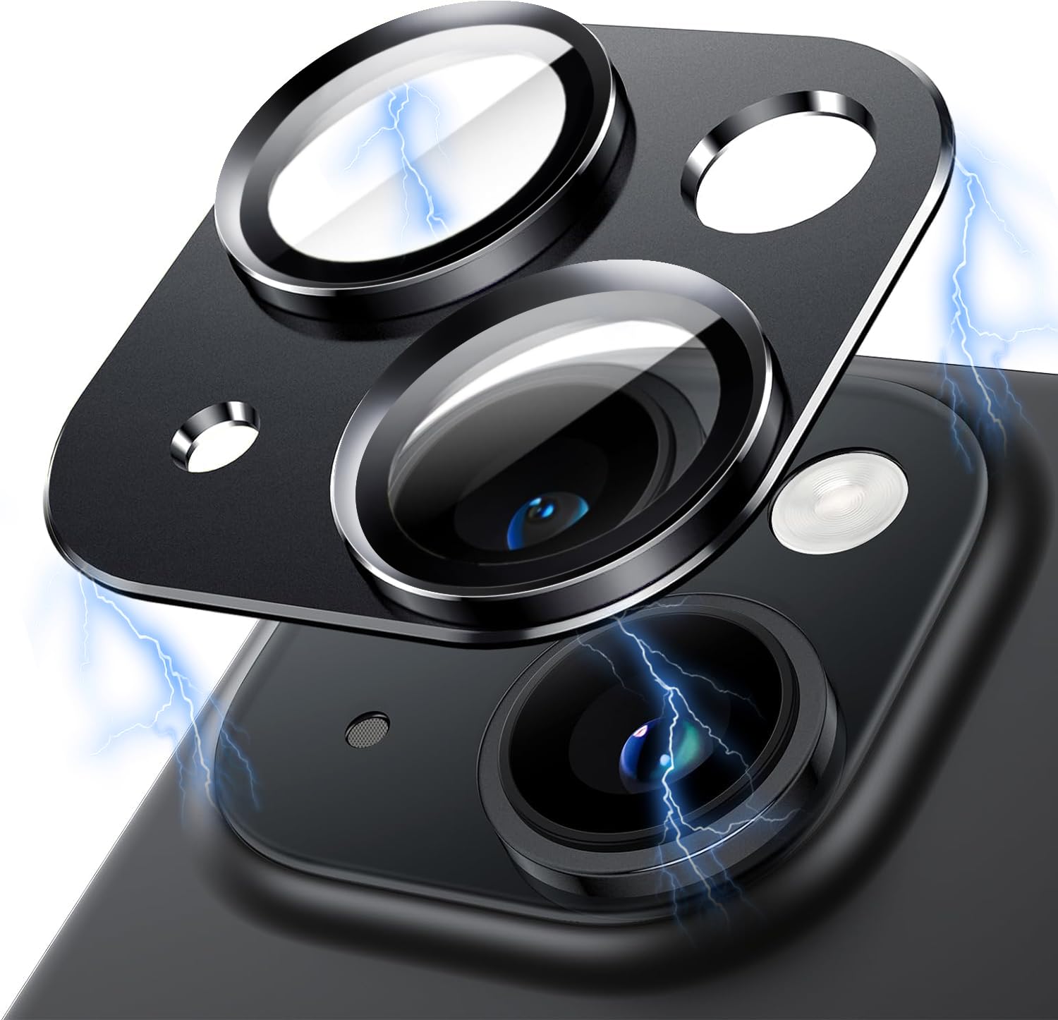 OAproda カメラフィルム iPhone15/iPhone14 用 カメラ保護 レンズカバー 【アルミ合金一体感】 強化ガラス 9H 耐衝撃 黒縁 露出オーバー防止 アイフォン15/14/15・14プラス対応 カメラカバー 全面保護