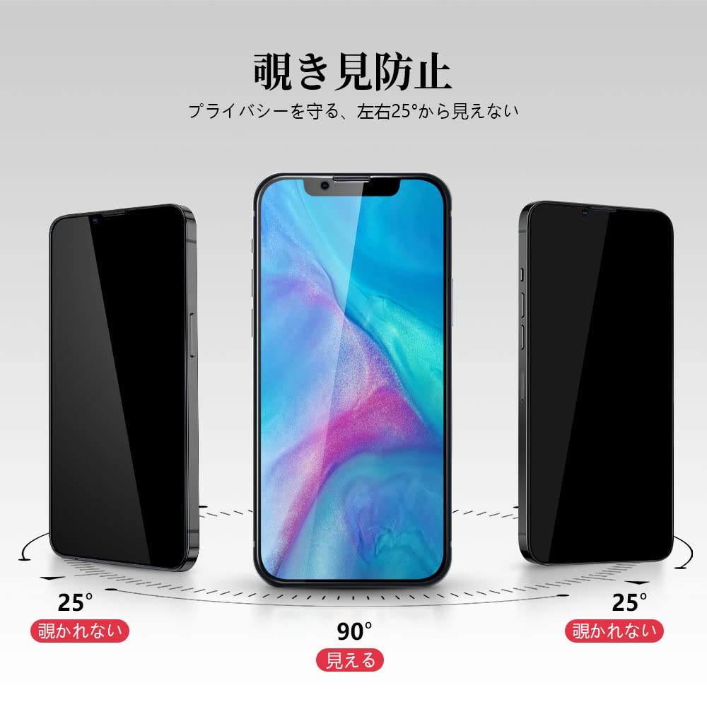 iPhone13promax /iPhone14 Plus用(6.7インチ) ガラスフィルム 覗き見防止25°【HDプライバシー保護】 VanLee液晶保護フィルム 2.5D全面保護 日本製旭硝子素材 指紋防止 硬度9h