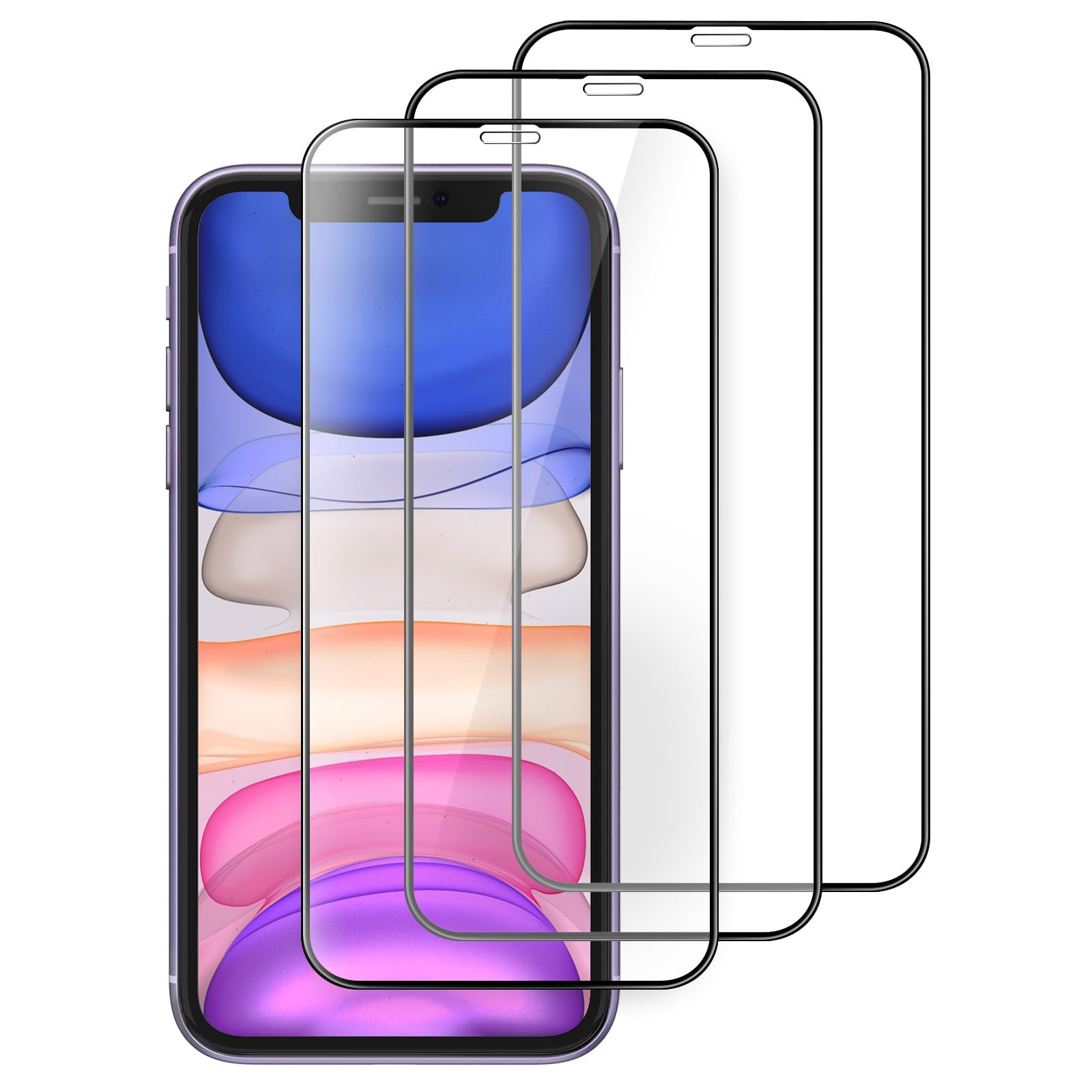 JEDirect iPhone 11/iPhone XR (6.1インチ専用) 全面保護黒縁フィルム 9H強化ガラスフィルム ケースに干渉なし HDクリア 3枚セット(2)