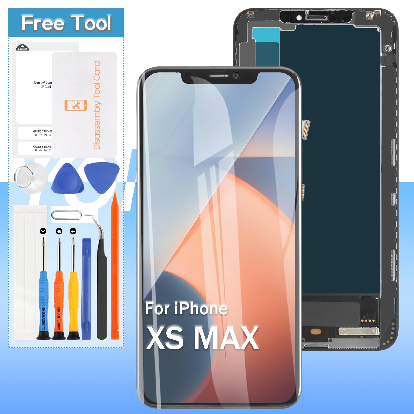 Incell For iPhone Xs Max 液晶パネル 画面交換修理用 タッチパネルセット 6.5 インチ 液晶パネル ガラス スクリーン修理パーツ デジタイザ 修理工具セット付き+保護フィルム+防水シール付き