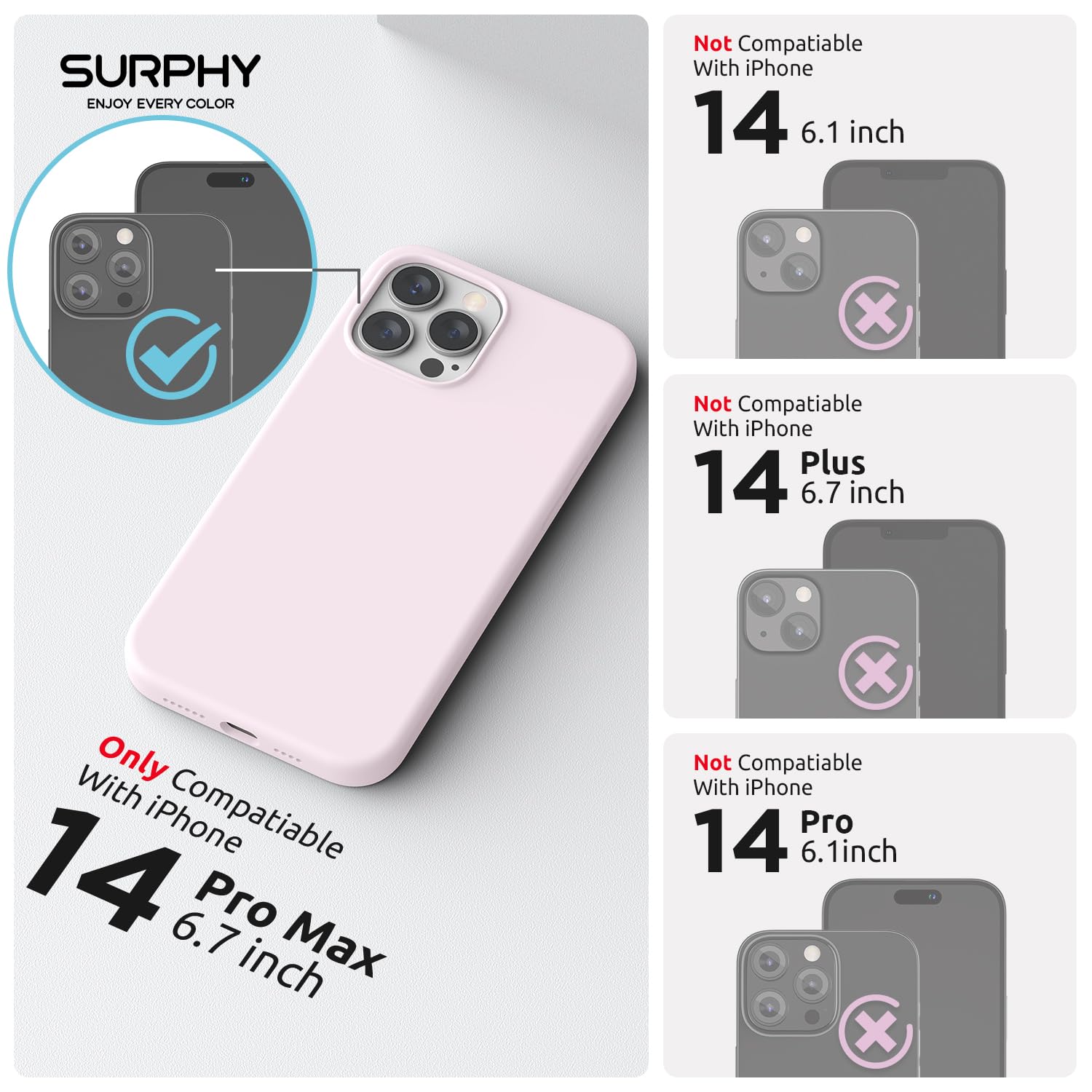 「4 in 1」SURPHY iPhone14 pro max用ケース+スクリーンフィルム2枚+カメラフィルム1枚, 6.7インチ(2022) MagSafe対応 シリコンケース iPhone14 pro max用ソフトカバー (グレーピンク)