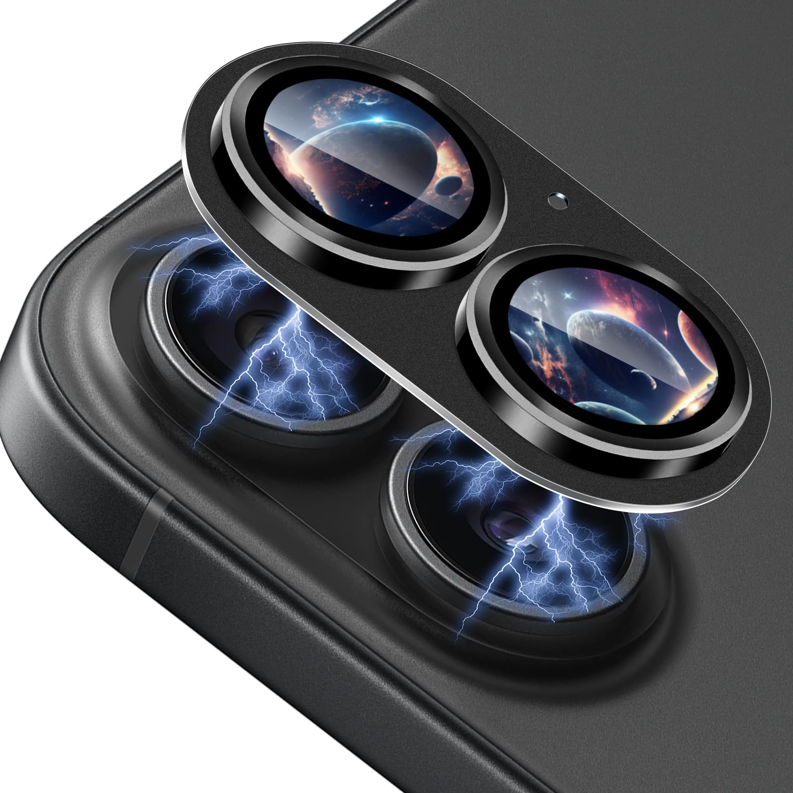 RicYeel カメラフィルム iPhone 16 / iPhone 16 Plus 対応 カメラ レンズ 保護カバー アイフォン16/アイフォン16 Plus 用 レンズ保護フィルム アルミ合金 耐スクラッチ 耐衝撃 カメラカバー (ブラック)