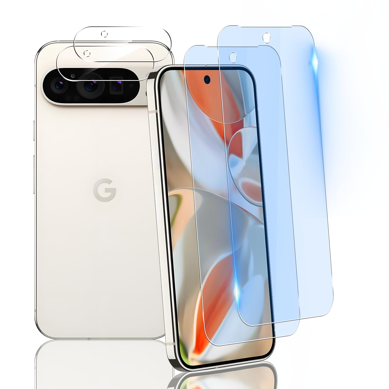 対応 Google Pixel 9 pro XL ガラスフィルム ブルーライトカット （2枚入り）+レンズ保護 （2枚入り） 視覚疲労を軽減し【国産旭硝子素材 - 高 品質】 グーグルピクセル 9 pro XL ガラスフィルム