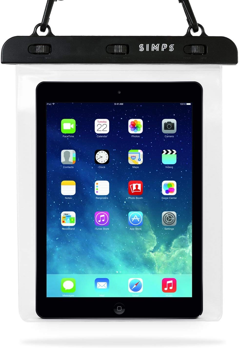 防水ケース iPadなどのタブレットに(7-10.2インチまで対応)[最高水準のIPX8防水(世界最大規模SGS検査機関の認証テスト合格)x綺麗な画面はそのまま(撮影もOK)] [SIMPS]