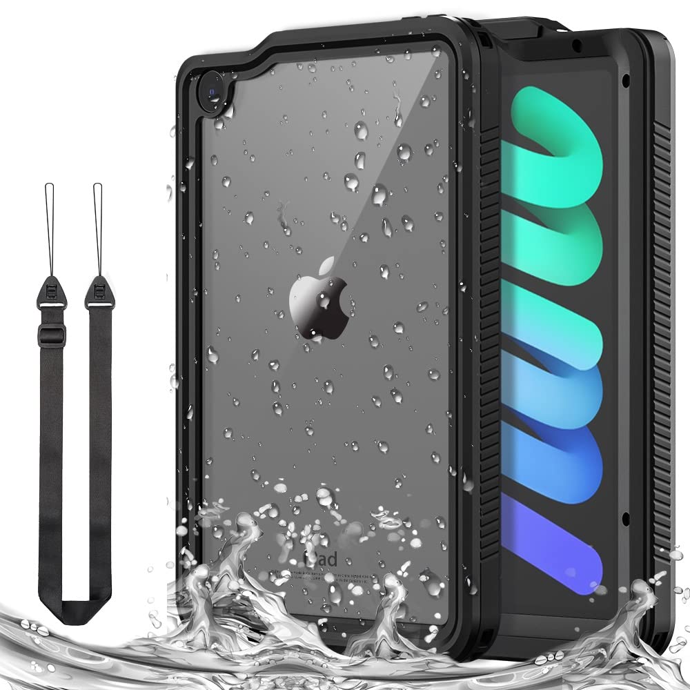 iPad mini7 防水ケース (A17 Pro 2024) ATiC iPad mini6 防水ケース iPad mini 第7/6世代 8.3インチ適用 IP68最高規格 完全防水 軽量 薄型 耐衝撃 360度全面保護 ストラップ付き 水中撮影 海 水場 プール