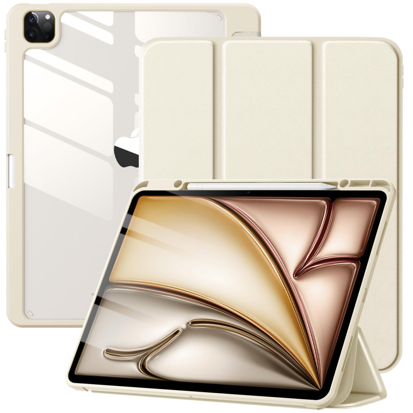 Maledan 対応ipad air 13インチ ケース 2024新型 M2-13インチ 専用ケース アクリル ペンシル収納ホルダー付き PUレーザー/三つ折り 2つスタンド オートスリープ機能 Pencil Proワイヤレス充電収納対応