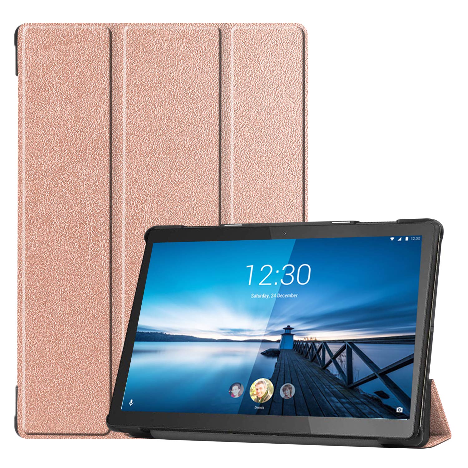  SoftBank Lenovo Tab5 / M10 FHD REL/LAVIE Tab E TE710/KAW ケース マグネット開閉式 スタンド機能付き 三つ折 カバー 薄型 軽量型 スタンド機能 (Lenovo Tab5 10/M10 FHD Rel/PC-TE710KAW, ローズゴールド)