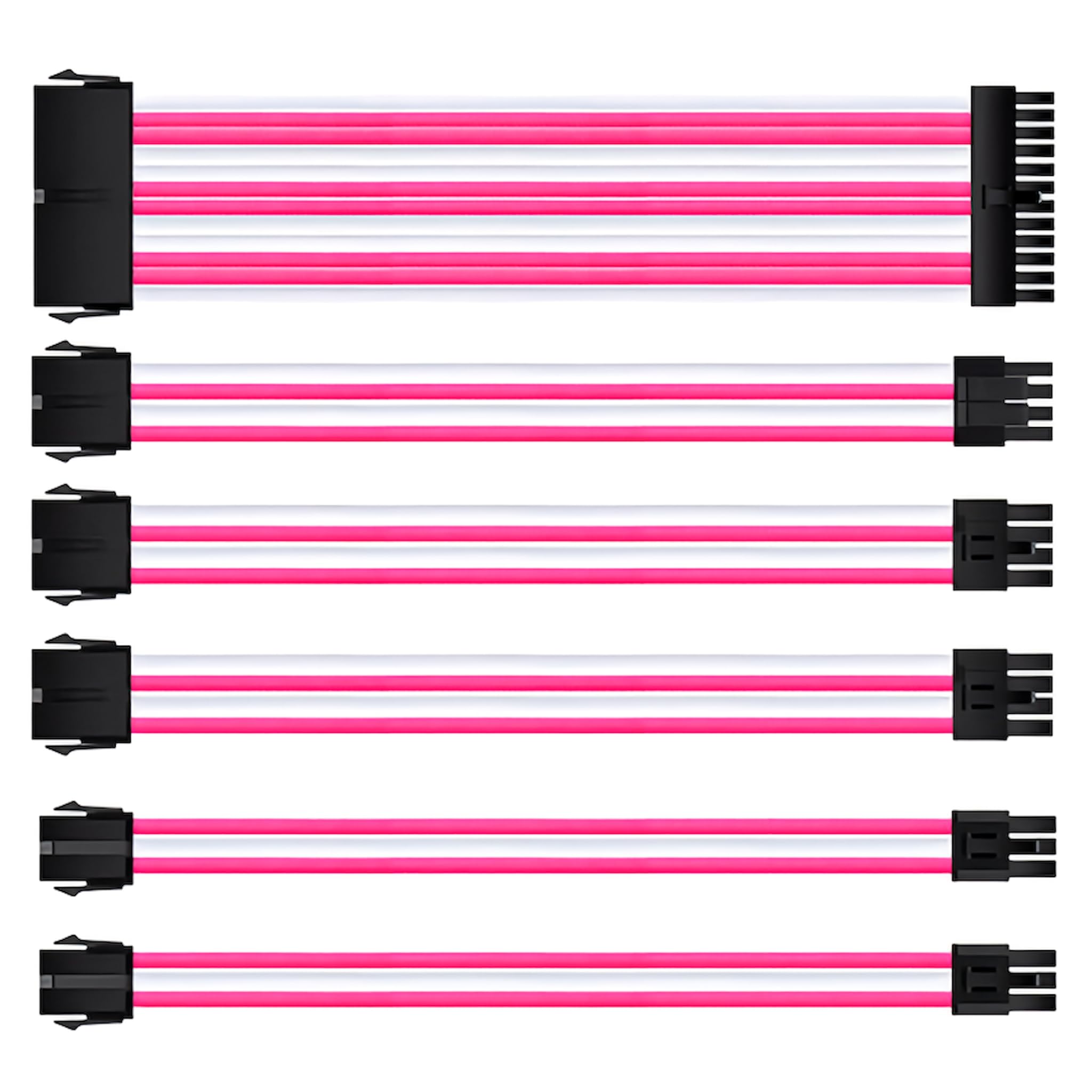 【スモールラボ】2色スリーブケーブル 延長ケーブル 30cm 24pin 8pin(6 2pin×2 4 4pin×1) 6pin×2 マザーボード グラフィックボード 電源ユニット ケーブルコーム付き (ピンク／ホワイト)