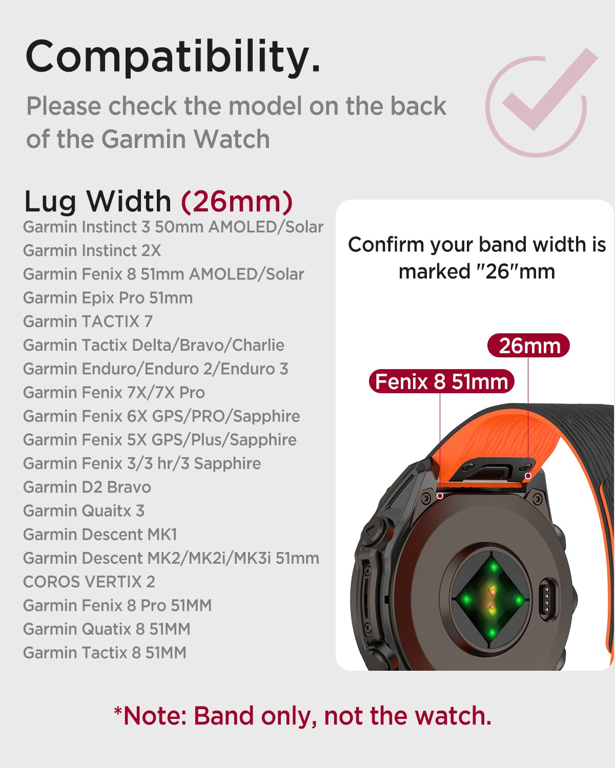 Bandas de 26 mm Garmin Fenix/Quatix/Tactix/EPIX/Instinct/Enduro Compatible Cinturón de silicona magnético suave, resistente al agua, ligero, ultra delgado, para deportes, Garmin Descent/COROS VERTIX2 Naranja negra — vista 2