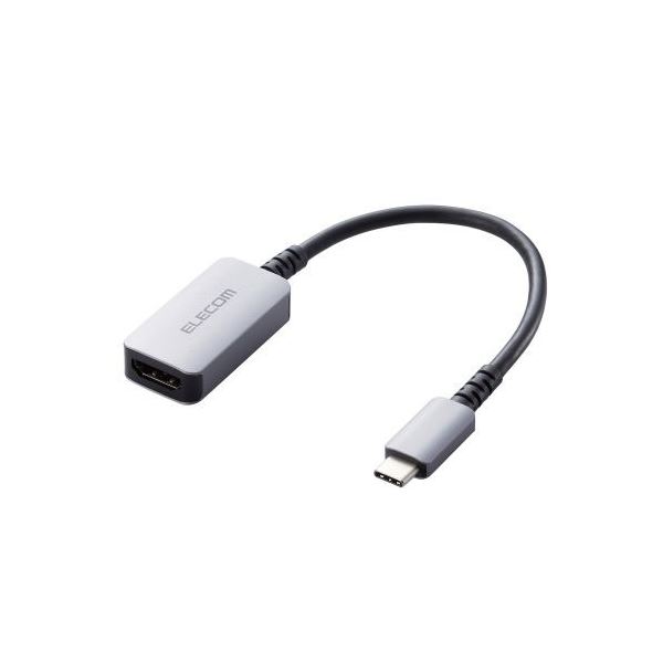 ■商品内容■USB Type-C(TM)コネクターを搭載した機器の映像信号を変換し、HDMI入力コネクターを搭載したディスプレイ・テレビ・プロジェクターなどに出力することができるHDMI映像変換アダプターです。■※HDMIコネクターからUSB Type-C(TM)コネクターへの変換はできません。※音声出力に対応しています。※映像が正しく表示されない場合は、接続先のディスプレイの電源ON/OFFや各接続コネクターの抜き差しをお試しください。※環境、機器により正常に動作しない場合があります。※すべての機器での動作を保証するものではありません。※本製品で映像出力を行う際は、出力機器がDisplayPort Alt Mode対応であることをご確認ください。■ケーブルの屈曲に対する耐久力を強化した高耐久タイプです。※当社基準■ドライバー不要で、機器同士を接続するだけで使用可能です。■著作権保護技術のHDCP1.4/HDCP2.3に対応しています。■4K(3840×2160)/60Hzの解像度に対応しています。■追加したディスプレイを一つの画面として表示するマルチディスプレイと、一台目のディスプレイと同じ画面を表示するミラーリングに対応しています。■アダプターの本体内部には、シールド効果が高く、外部ノイズの影響を受けにくい金属シェル構造を採用しています。■外部ノイズの干渉を受けにくい3重シールドケーブルを採用しています。■サビなどに強く信号劣化を抑える金メッキピンを採用しています。■当製品はIC搭載のアクティブタイプです。■自社環境認定基準を1つ以上満たし、『THINK ECOLOGY』マークを表示した製品です。■環境保全に取り組み、製品の包装容器におけるプラスチック重量を、社内基準製品より20%以上削減した製品です。■環境保全に取り組み、製品の包装容器が紙・ダンボール・ポリ袋のみで構成されている製品です。■商品スペック■対応機種:USB Type-C(TM)コネクター搭載のパソコン及びHDMIコネクター搭載のディスプレイなど ■規格:HDCP1.4/HDCP2.3 ■コネクタ形状:USB Type-C(TM)コネクター オス-HDMI(Type-A)コネクター メス ■ケーブルタイプ:高耐久タイプ ■対応解像度:最大4K(3840×2160)/60Hz ■シールド方法:3重シールド ■プラグメッキ仕様:金メッキ ■ケーブル太さ:約4.5mm ■ケーブル長:約0.12m ■カラー:シルバー ■環境配慮事項:EU RoHS指令準拠 (10物質)■送料・配送についての注意事項●本商品の出荷目安は【4 - 6営業日　※土日・祝除く】となります。●お取り寄せ商品のため、稀にご注文入れ違い等により欠品・遅延となる場合がございます。●本商品は仕入元より配送となるため、沖縄・離島への配送はできません。[ AD-CHDMIQSSV ]