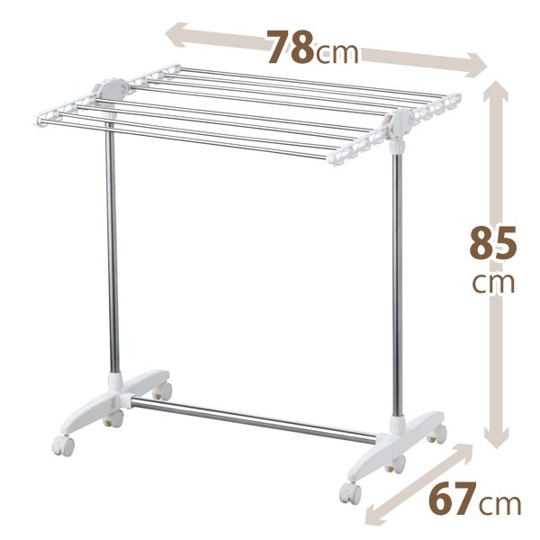 バスタオルハンガー/室内物干しスタンド 【キャスター付き】 幅87cm 大判バスタオル対応 折りたたみ可 『ポーリッシュ』