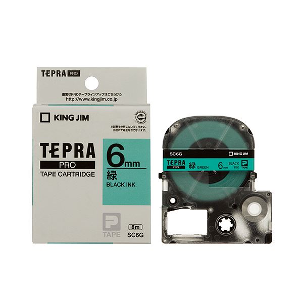 （まとめ） キングジム テプラ PRO テープカートリッジ パステル 6mm 緑／黒文字 SC6G 1個 【×5セット】 1