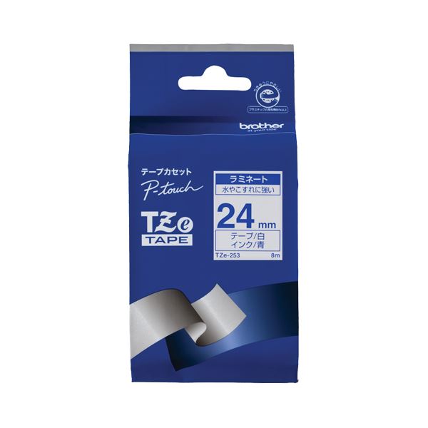 （まとめ） ブラザー BROTHER ピータッチ TZeテープ ラミネートテープ 24mm 白／青文字 TZE-253 1個 【×6セット】
