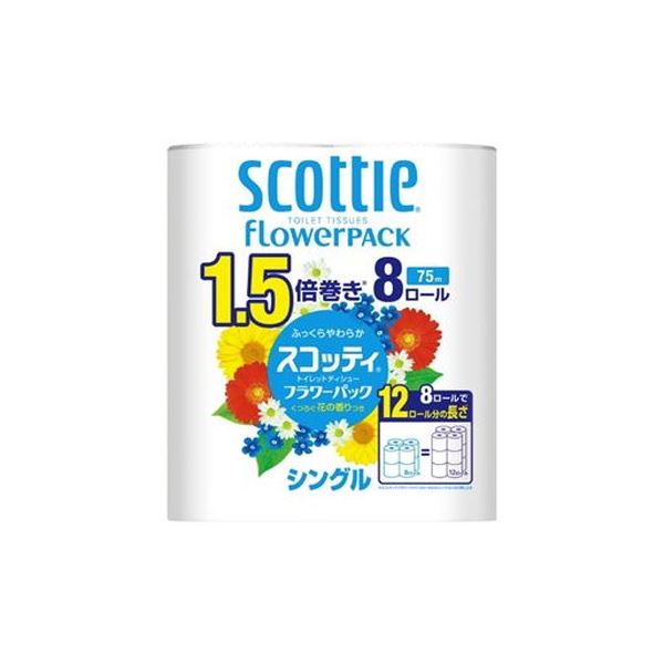（まとめ）日本製紙クレシア スコッティフラワー1.5倍巻き シングル 8R【×10セット】