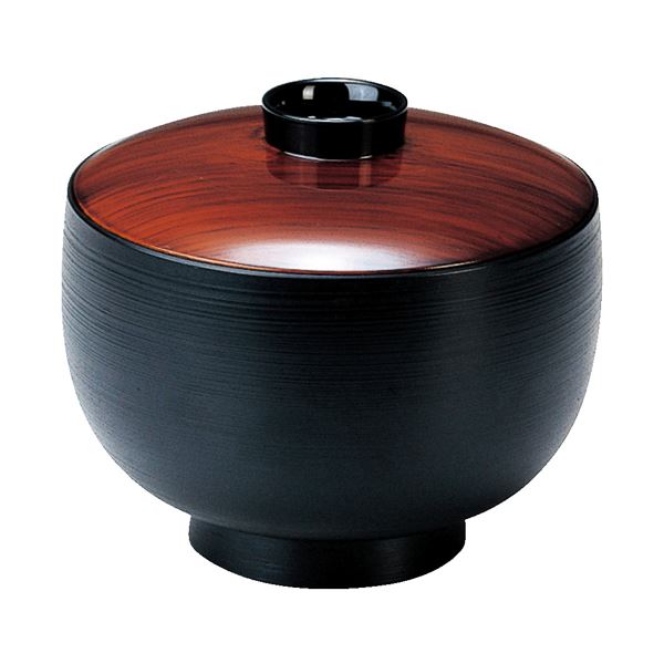 つぼみ椀/お椀 【小 木目/黒刷毛目 木質】 直径94×高さ82(65)mm 日本製 〔和食 レストラン 店舗 お店〕【代引不可】のサムネイル