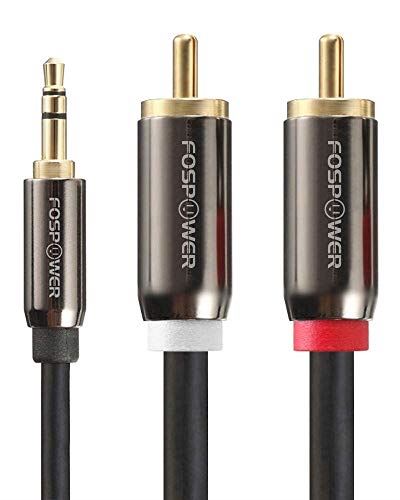 FosPower (1.8m) 3.5mm ステレオミニプラグ to 2RCA (赤/白) 変換 ステレオオーディオケーブル (オス-オス)【24K金メッキ | 錫メッキ銅導体 | 耐摩耗性素材】スマホ タブレット TV 等に対応