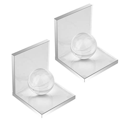 60mmクリスタルボール付きMerryNineクリスタルブックエンド、重い本用の2ペアL字型クリスタルブックエンド、本棚オフィススクールライブラリ用のノンスキッ...