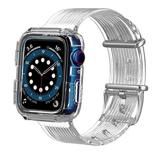 Apple Watch 44mmケース バンド 一体 Topace アップルウォッチse 6 5 4 バンド カバー Tpu材質 落下衝撃 吸収 シリコンバンド 柔らかい スポーツに向け 交換バンド 装着簡単 高級感 防汗防水apple Watch Series 6 5 4 Se 対応 クリア 44mm 日本代購流行生活