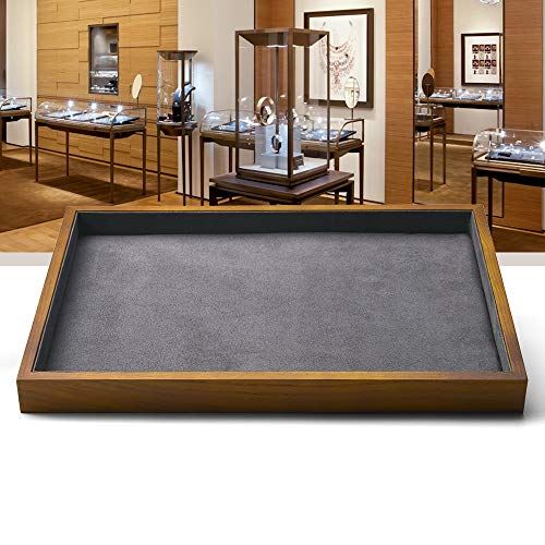 Oirlvウッドフラットジュエリートレイスタッカブルジュエリードロワーオーガナイザーショーケースジュエリーホルダー (グレー)