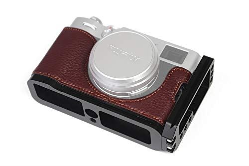 対応 Fujifilm Fuji 富士 Pen X100v カメラケース カメラカバー カメラバッグ カメラホルダー 本革 メタルベース 側板を取り外し可能 Koowl手作りのレザー牛革 メタルカメラハーフケース 付属品 牛革ハンドストラップ スタイリッシュ 防水 防振 コーヒー色