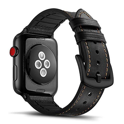 Tasikar コンパチブル Apple Watch バンド 44mm 42mm 本革シリコーンハイブリッドデザイン交換バンド Apple Watch SE シリーズ6 シリーズ5 / 4 (44mm) シリーズ3 / 2 / 1 (42mm)用 (ブラック) 42mm/44mm