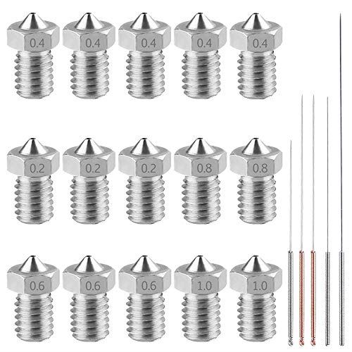 AFUNTA 15 PCS M6 3Dプリンタステンレスノズルプリントヘッド押出機対応1.75mm E3D Makerbot＆ANET A8＆Creality CR-10 5サイズ（0.2 / 0.4 / 0.6 / 0.8 / 1.0mm） 5サイズクリーニングニードル