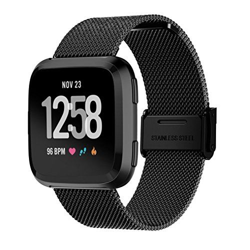 Fitbit Versa スマートウォッチステンレス鋼製交換ベルト/バンド Comtax ステンレス鋼 バンド交換用 ベルト for Fitbit Versa Watch 交換ベルド (ブラック)