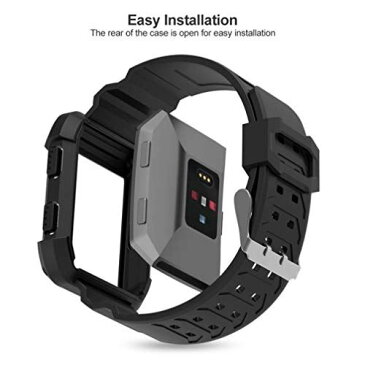 Comtax for Fitbit Ionic ベルト 交換用バンド 柔らかいシリコン製 フレーム付き スポーツブレスレット 調整可能 多色選択 対応 Fitbit Ionic (ブラック)