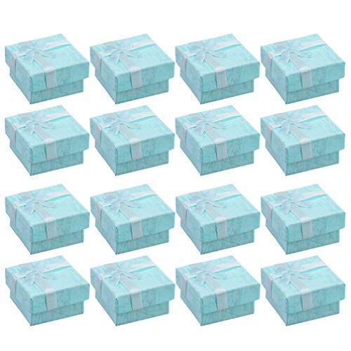 BESTOYARD ギフトボックス アクセサリー紙箱 蝶結び アクセサリーケース 正方形 指輪 ピアス リング ジュエリー収納ボックス 16個セット(ブルー)