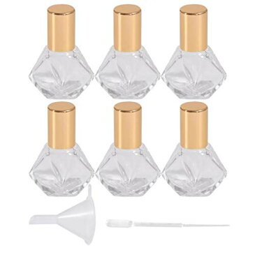 Frcolor ロールオンボトル 5ml ローラーボールタイプ ガラス瓶 透明 ロールオン 香水瓶 精油 アロマ保存容器 詰め替えボトル 6本セット(1点漏斗+1点スポイト)